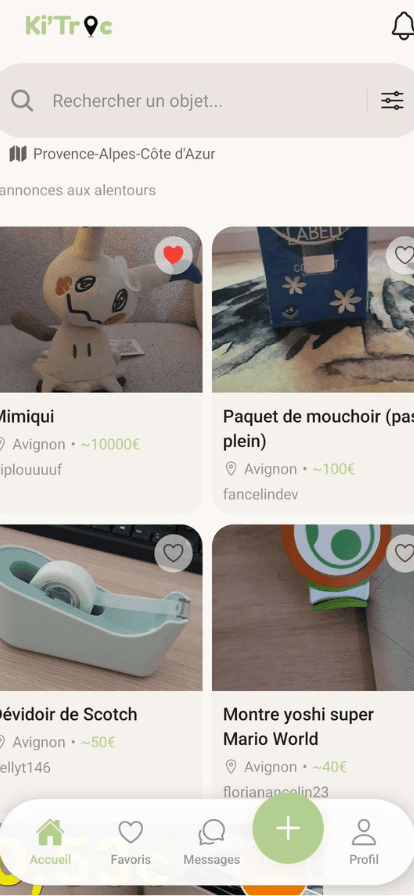 Le fil d'annonces de l'application Ki'Troc